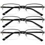 Reading Glasses Set of 3 Half Rim Metal Glasses for Reading Quality Spring Hinge Readers Men and Women