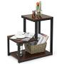 Tangkula 3-Tier Sofa Side Table, Nightstand with Storage Shelf, Sturdy Metal Frame, Ladder-Shaped Chair Side Table, Brown Tabletop Storage Shelf for Living Room or Bedroom (Brown)
