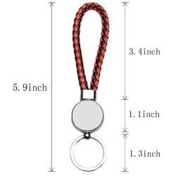 AQWJ 4PCS Sublimation Blanks PU Braided Rope Keychains，Metal Round Shape Rotary Blank Key Rings for Heat Press Sublimation Custom Personalised Sublimation Photo with Double Sides，Reddish Black