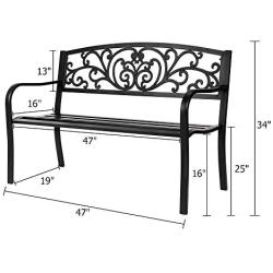 VINGLI 50'' Patio Park Garden Bench Outdoor Metal Benches,Cast Iron Steel Frame Chair Front Porch Path Yard Lawn Decor Deck Furniture Clearance