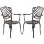 Kinger Home Patio Outdoor Dining Metal Chairs, Set of 2, Cast Aluminum, Lattice Weave Design - Brown