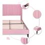 Amolife Queen Size Platform Bed Frame / Velvet Upholstered with Headboard and Strong Wooden Slats Support / Mattress Foundation / Easy Assembly, Light Pink