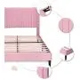 Amolife Queen Size Platform Bed Frame / Velvet Upholstered with Headboard and Strong Wooden Slats Support / Mattress Foundation / Easy Assembly, Light Pink