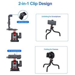 ULANZI Camera Tripod, Mini Flexible Tripod Stand with Hidden Phone Holder w Cold Shoe Mount, 1/4 Screw for Magic Arm, Universal for iPhone 11 Pro Max XS Max X 8 7 Samsung Canon Nikon Sony Cameras