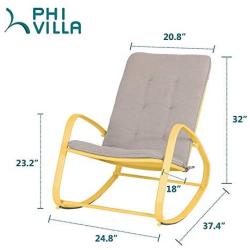 PHI VILLA Outdoor Patio Metal Rocking Chair, Padded Modern Rocker Chairs with Cushion, Support 301lbs for Porch, Deck, Balcony or Indoor Use (1PCS, Yellow)