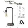 ELYONA Industrial Table Lamp-2 USB Charging Ports & 2 Power Outlets-Edison 4W Bulb, Vintage Bedside Nightstand Desk Lamp-Wood Metal Base, Reading Light for Bedroom, Living Room, Coffee, Dorm- Black