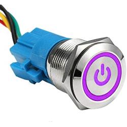 ESUPPORT Stainless Steel 19mm 12V 5A Power Symbol Angel Eye Halo Car Purple LED Light Metal Push Button Toggle Switch Socket Plug Wire Waterproof