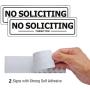 No Soliciting Sign - Self Adhesive Indoor/Outdoor Aluminum Sign - Medium Size 2'' x 7'' White with Black Letters for House Business - Easy Installation (2 Pack)