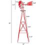DANGRUUT Upgraded Version 8ft Ornamental Windmills for The Yard Garden, Heavy Duty Metal Weather Vane for Backyard, Outdoor Decor, Ornamental Windmill, Resistant (Red)