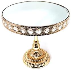 Allgala 3 Piece Set Crystal Gold Plated Cheese Dessert Cupcake Cake Stand with Mirror Plate-Gold Round with Bases-HD89201