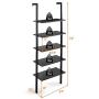 Tangkula 5-Tier Ladder Shelf Against The Wall, Industrial Bookcase, Display Storage Rack, Plant Flower Stand, Wood Look Bookshelf with Metal Frame, Ideal for Home Office (Dark-Brown)