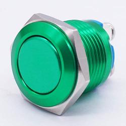 Twidec / 16mm Waterproof Green Metal Shell Momentary Flat Push Button Switch 3A/12~250V SPST 1NO Start Button for car Modification Switch（Quality Assurance for 1 Years） M-16-G-P