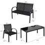 Tangkula 4 Piece Patio Furniture Outdoor Sofa Garden Lawn Sectional Conversation Set Outdoor Garden Poolside Glass Top Tea Coffee Table and Chairs with Smooth Armrest