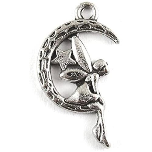 ANTIQUE SILVER FAIRY MOON STAR METAL CHARMS (20 Pieces)