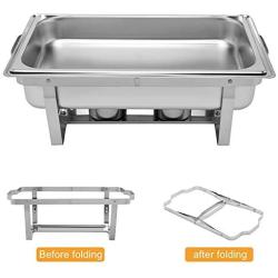 ROVSUN 8 Qt 6 Pack Full Size Stainless Steel Chafing Dishes Buffet Silver Rectangular Catering Chafer Warmer Set with Trays Pan Lid Folding Frame for Kitchen Party Banquet Dining