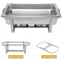 ROVSUN 8 Qt 6 Pack Full Size Stainless Steel Chafing Dishes Buffet Silver Rectangular Catering Chafer Warmer Set with Trays Pan Lid Folding Frame for Kitchen Party Banquet Dining