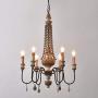 KunMai Retro Rustic 6-Light Sculpted Wood Rust Metal Clear Crystal Candle Style Chandelier