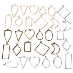 Open Bezel Pendants Charms Resin Molds for Jewelry Findings DIY Pressed Flower Frame Assorted Geometric Hollow Trays 30pcs