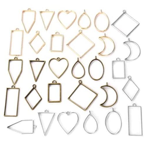 Open Bezel Pendants Charms Resin Molds for Jewelry Findings DIY Pressed Flower Frame Assorted Geometric Hollow Trays 30pcs