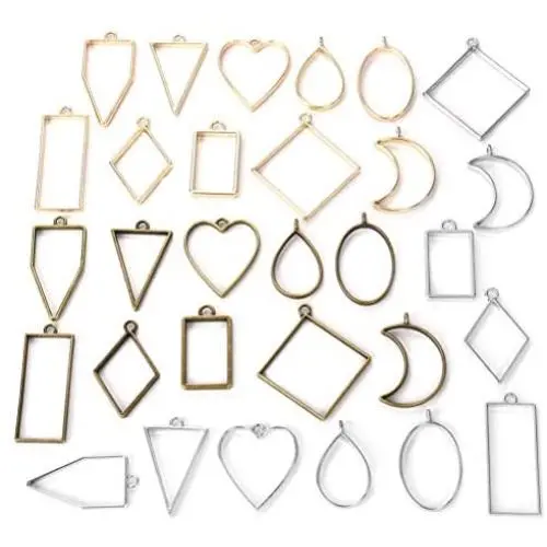 Open Bezel Pendants Charms Resin Molds for Jewelry Findings DIY Pressed Flower Frame Assorted Geometric Hollow Trays 30pcs Open Bezel Pendants Charms Resin Molds for Jewelry Findings DIY Pressed Flower Frame Assorted Geometric Hollow Trays 30pcs