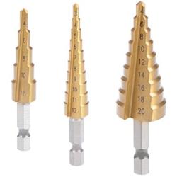 uxcell Step Drill Bits Set HSS 3-12mm 4-12mm 4-20mm Titanium Coated Straight Flutes Hex Shank for Metal Wood Plastic