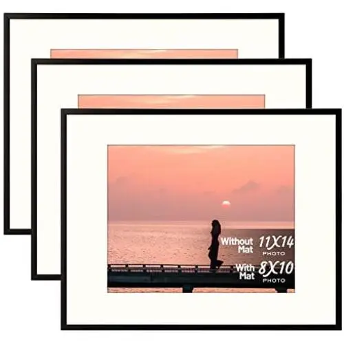 Set of Three - 11x14 Black Aluminum Frame - Ivory Mat for 8x10 Photo - Wall Mounting - Swivel Tabs, Spring Clips, Sawtooth Hangers - Aluminum Metal - Landscape/Portrait - Real Glass (Black - Set of 3) Set of Three - 11x14 Black Aluminum Frame - Ivory Mat for 8x10 Photo - Wall Mounting - Swivel Tabs, Spring Clips, Sawtooth Hangers - Aluminum Metal - Landscape/Portrait - Real Glass (Black - Set of 3)