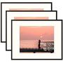 Set of Three - 11x14 Black Aluminum Frame - Ivory Mat for 8x10 Photo - Wall Mounting - Swivel Tabs, Spring Clips, Sawtooth Hangers - Aluminum Metal - Landscape/Portrait - Real Glass (Black - Set of 3)