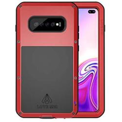 HuiFlying Galaxy S10 Plus Case,Newest Aluminum Alloy Metal Gorilla Glass Rugged Heavy Duty Bumper Hybrid Silicone Military Outdoor Shockproof Protective Cover for Samsung Galaxy S10 Plus,Red