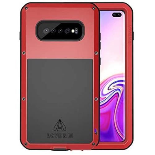HuiFlying Galaxy S10 Plus Case,Newest Aluminum Alloy Metal Gorilla Glass Rugged Heavy Duty Bumper Hybrid Silicone Military Outdoor Shockproof Protective Cover for Samsung Galaxy S10 Plus,Red
