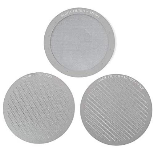 Set of 3 Barista-Quality Reusable Metal Coffee Filters by Slimm Filter - For use in the AeroPress Coffee Maker - Save Money & Brew the Perfect Cup at Home - Stainless Steel - MESH, FINE & ULTRA FINE Set of 3 Barista-Quality Reusable Metal Coffee Filters by Slimm Filter - For use in the AeroPress Coffee Maker - Save Money & Brew the Perfect Cup at Home - Stainless Steel - MESH, FINE & ULTRA FINE