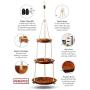 Hanging Fruit Basket 3 Tier - Acacia Wood - Kitchen Storage Organizer - Countertop Space Saver - Heavy Duty Cotton Rope - Adjustable in Height