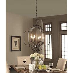 Saint Mossi Black Farmhouse Chandelier with 6 Lights,Lantern Metal Pendant Lighting for Dining Room,Living Room,Kitchen,Foyer,W23''x H26'' with Adjustable Chain