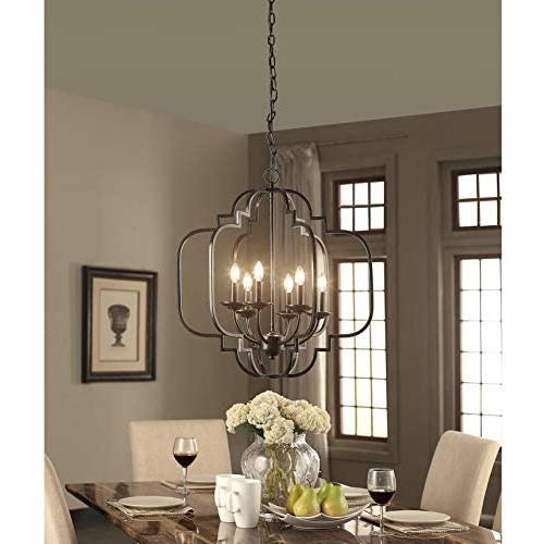 Saint Mossi Black Farmhouse Chandelier with 6 Lights,Lantern Metal Pendant Lighting for Dining Room,Living Room,Kitchen,Foyer,W23''x H26'' with Adjustable Chain