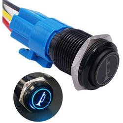 TWTADE/16MM 12V Car Horn Button Blue LED lighted Momentary Metal Speaker Air Horn Toggle Switch with wires BK-GLB16-BU