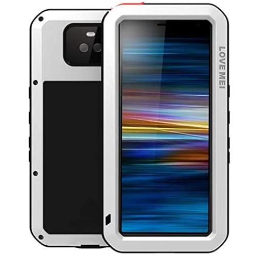 Sony Xperia 10 Plus Case,Bpowe Armor Tank Aluminum Metal Gorilla Glass Shockproof Military Heavy Duty Sturdy Protector Cover Hard Case for Sony Xperia 10 Plus (White, Xperia 10 Plus)