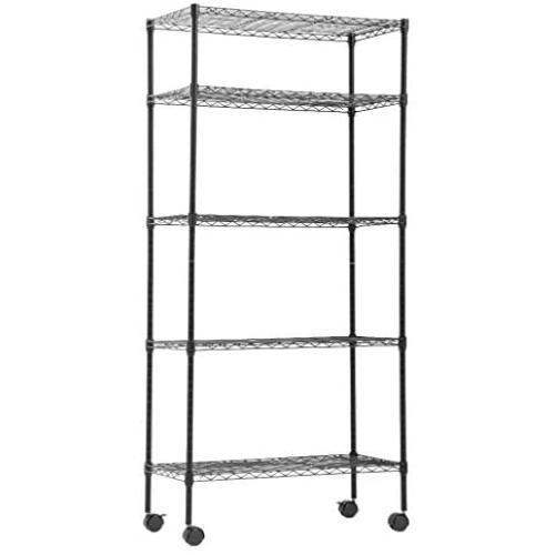 BestOffice 14''x30''x60'' Storage Shelves Heavy Duty Shelving 5 Tier Layer Wire Shelving Unit with Wheels Metal Wire Shelf Standing Garage Shelves Storage Rack,Adjustable NSF Certified(Black)