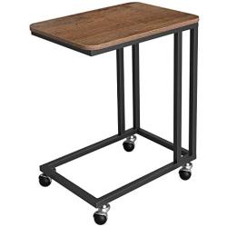 VASAGLE Industrial Side Table, End Table for Coffee Laptop Tablet, Mobile Table with Rolling Casters, Steel Frame, for Living Room, Bedroom, Hazelnut Brown and Black ULNT050B03