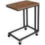 VASAGLE Industrial Side Table, End Table for Coffee Laptop Tablet, Mobile Table with Rolling Casters, Steel Frame, for Living Room, Bedroom, Hazelnut Brown and Black ULNT050B03