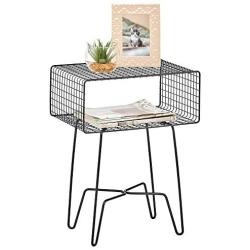 mDesign Modern Farmhouse Side/End Table - Metal Grid Design - Open Storage Shelf Basket, Hairpin Legs - Sturdy Vintage, Rustic, Industrial Home Decor Accent Furniture for Living Room, Bedroom - Black