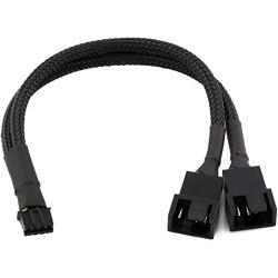 CRJ 4-Pin PWM GPU Dual Fan Splitter Adapter Cable All Black Sleeved for Graphics Cards