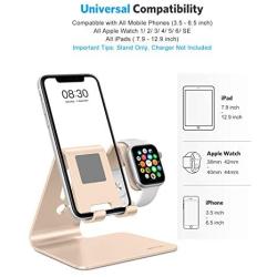 Apple Watch Stand, OMOTON 2 in 1 Universal Desktop Stand Holder for iPhone and Apple Watch Series 5/4/3/2/1 (Both 38mm/40mm/42mm/44mm) (Gold)