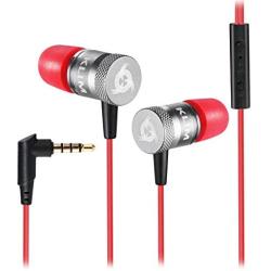 KLIM Fusion Earbuds with Microphone + Long-Lasting Wired Ear Buds - Innovative: in-Ear with Memory Foam + Earphones with Mic and 3.5mm Jack - New 2021 Version - Red