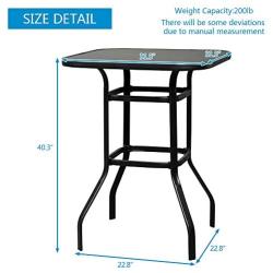 VINGLI Outdoor Bar Table Bistro Table Metal Frame Patio Bar Table, Tempered Glass Table Top All Weather Outdoor Bar Height (Black)