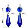 20 Pieces Chandelier Icicle Crystal U-Drop Prisms Lamp Parts Glass Pendants Beads for Wedding, Party or Holiday Decoration, 37mm, Blue