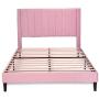 Amolife Queen Size Platform Bed Frame / Velvet Upholstered with Headboard and Strong Wooden Slats Support / Mattress Foundation / Easy Assembly, Light Pink