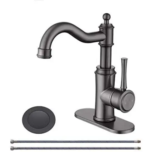 MEJOR Swivel Spout Single handle bathroom lavatory Faucet With Metal pop-up drain with overflow and CUPC water lines,Black Stainless,ME3507-BS