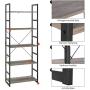 Homfa Bookshelf Rack 5 Tier Book Rack Bookcase Storage Organizer Modern Wood Look Accent Metal Frame Furniture Home Office, Vintage Gray