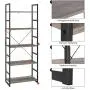 Homfa Bookshelf Rack 5 Tier Book Rack Bookcase Storage Organizer Modern Wood Look Accent Metal Frame Furniture Home Office, Vintage Gray