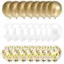 Confetti Balloons 12'' Party Balloons Latex Balloons Birthday Balloons Baby Shower Balloons Wedding Balloons for More Parties 50 Pcs Pack-White, Gold, Golden Confettii Balloons with Ribbon