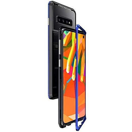 HikerClub Galaxy Note 9 Case, Magnetic Adsorption Case Metal Bumper and Crystal Clear Glass Back Shockproof Case (Black/Blue, Note9)